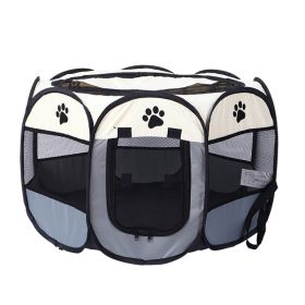 Folding Dog House Octagonal Cage Pet Cage Portable Pet Tent Large Dogs House (Color: Grey)