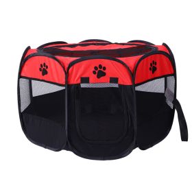 Folding Dog House Octagonal Cage Pet Cage Portable Pet Tent Large Dogs House (Color: Red)