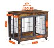 Furniture Style Dog Crate Side Table on Wheels with Double Doors and Lift Top.